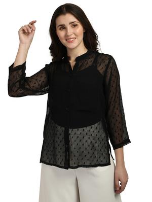 mandarin neck dobby shirt - 18287149 - Standard Image - 3