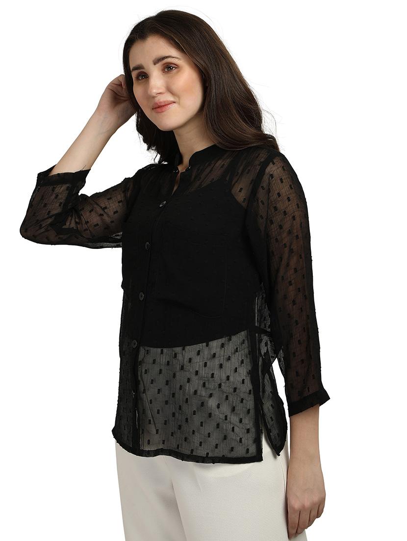 mandarin neck dobby shirt - 18287149 - Zoom Image - 2