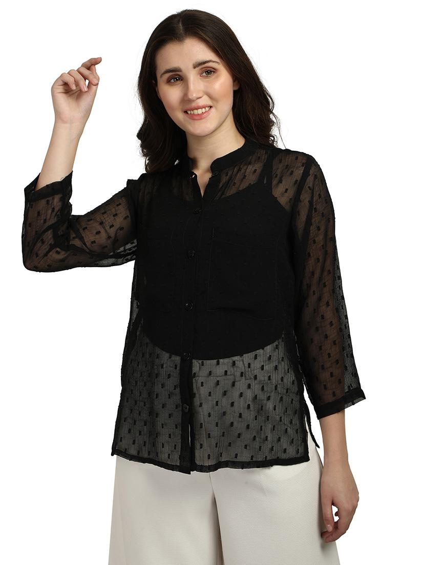 mandarin neck dobby shirt - 18287149 - Zoom Image - 3