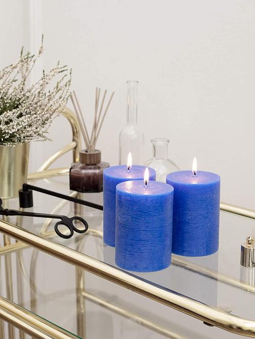 blue 4 inch strawberry fragrance set of 3 pillar candles - 18287377 - Standard Image - 1