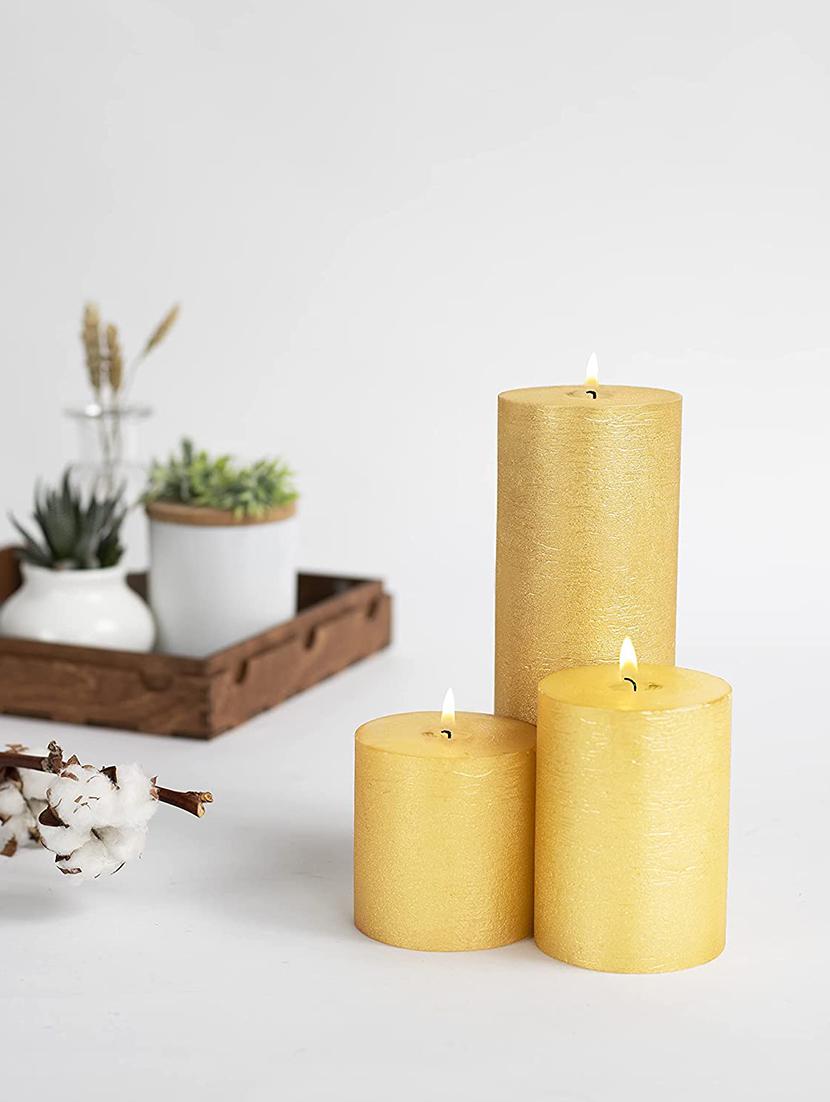 jasmine scented set of 3 yellow pillar candles - 18287436 - Zoom Image - 4