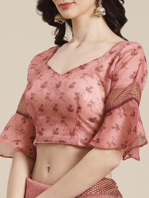 pink chanderi printed saree with blouse - 18287497 - Standard Image - 3