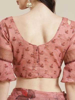 pink chanderi printed saree with blouse - 18287497 - Standard Image - 4