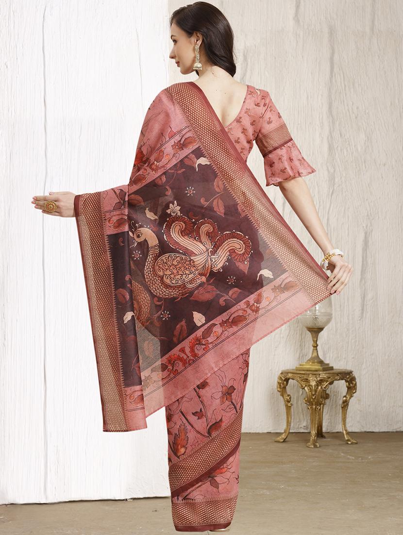 pink chanderi printed saree with blouse - 18287497 - Zoom Image - 2