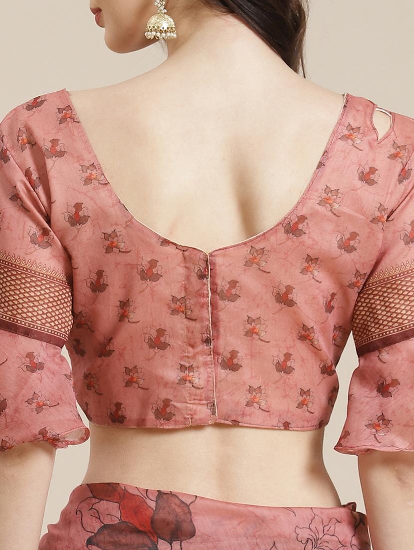 pink chanderi printed saree with blouse - 18287497 - Zoom Image - 4