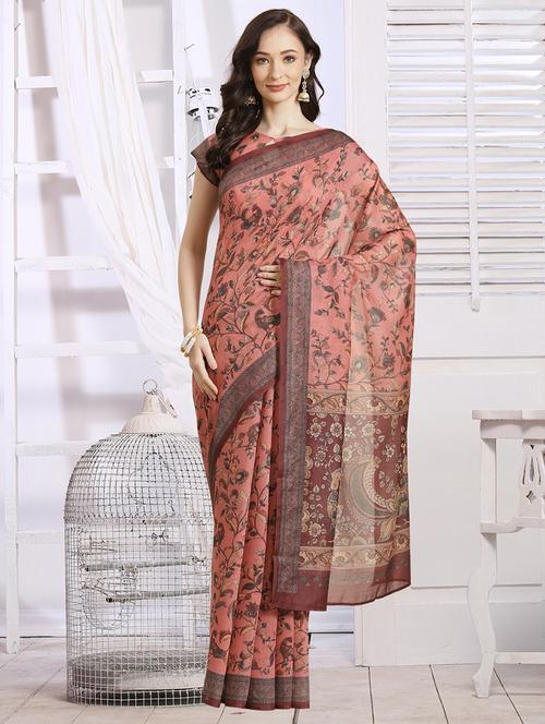 pink chanderi printed saree with blouse - 18287501 - Standard Image - 1