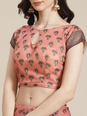 pink chanderi printed saree with blouse - 18287501 - Standard Image - 3