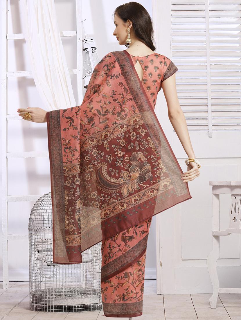 pink chanderi printed saree with blouse - 18287501 - Zoom Image - 2
