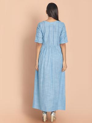 round neck embroidered a-line dress - 18287541 - Standard Image - 3