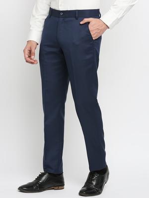 blue solid flat front trousers formal trouser - 18287623 - Standard Image - 2