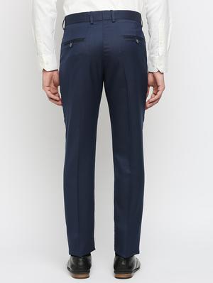 blue solid flat front trousers formal trouser - 18287623 - Standard Image - 3