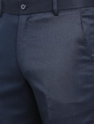 blue solid flat front trousers formal trouser - 18287623 - Standard Image - 5