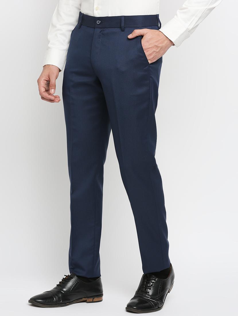blue solid flat front trousers formal trouser - 18287623 - Zoom Image - 2