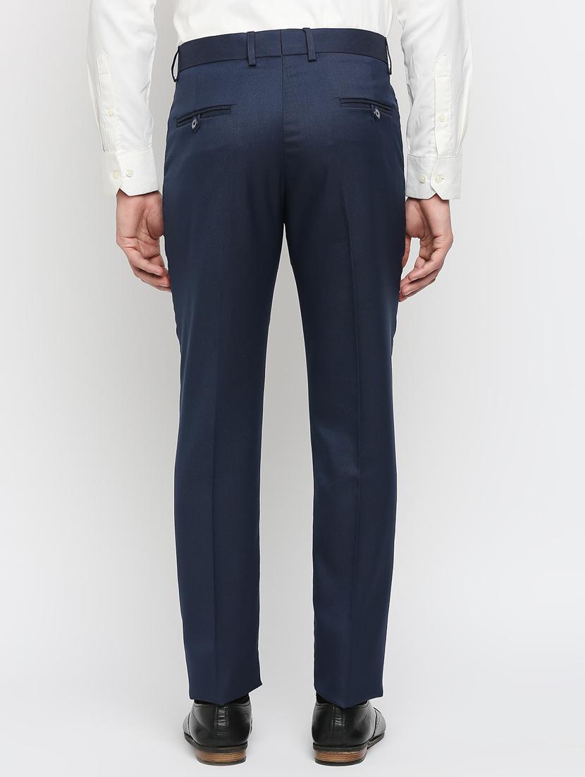 blue solid flat front trousers formal trouser - 18287623 - Zoom Image - 3