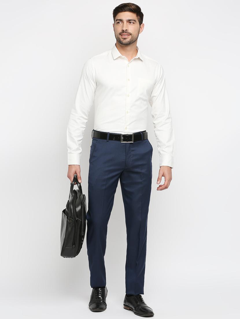 blue solid flat front trousers formal trouser - 18287623 - Zoom Image - 4