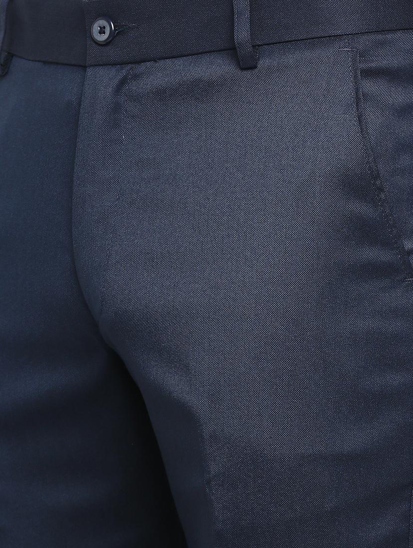blue solid flat front trousers formal trouser - 18287623 - Zoom Image - 5