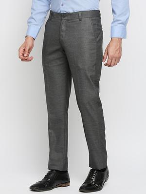 grey solid flat front trousers formal trouser - 18287624 - Standard Image - 2