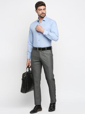 grey solid flat front trousers formal trouser - 18287624 - Standard Image - 4