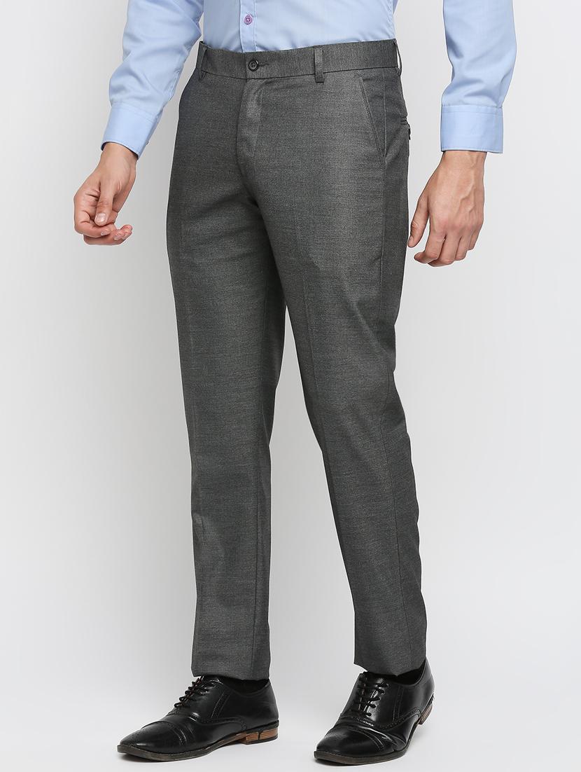 grey solid flat front trousers formal trouser - 18287624 - Zoom Image - 2