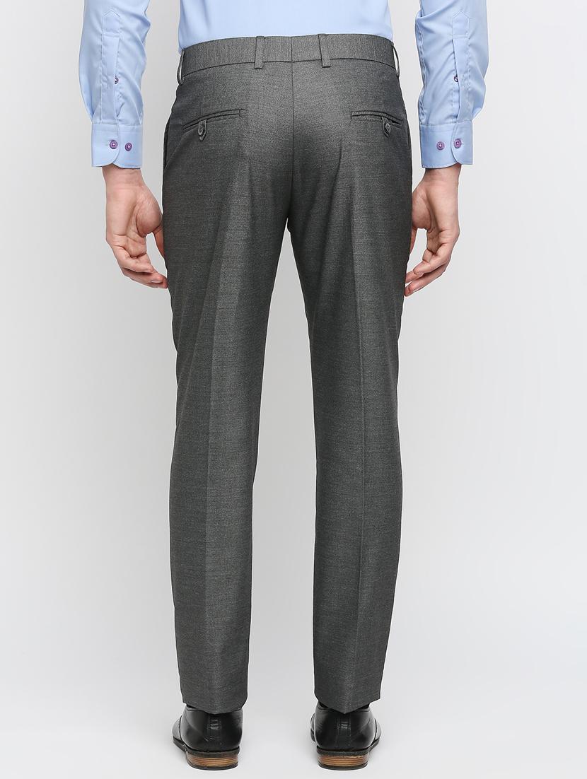 grey solid flat front trousers formal trouser - 18287624 - Zoom Image - 3