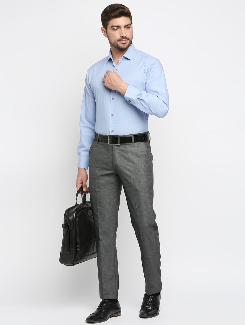 grey solid flat front trousers formal trouser - 18287624 - Zoom Image - 4