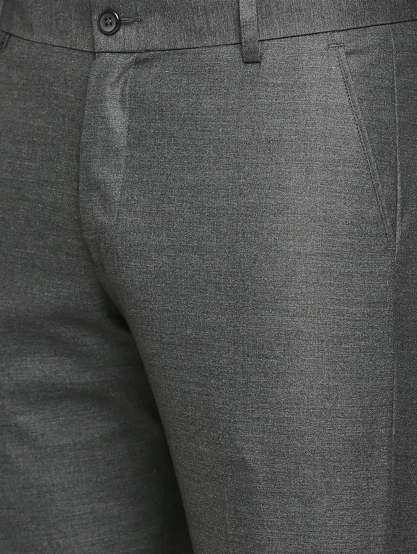 grey solid flat front trousers formal trouser - 18287624 - Zoom Image - 5