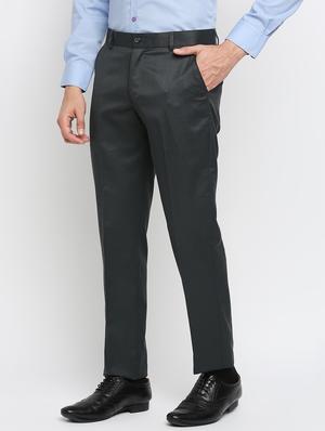 grey solid flat front trousers formal trouser - 18287625 - Standard Image - 2