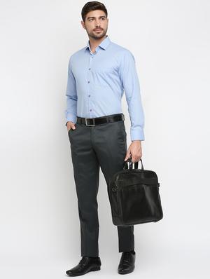 grey solid flat front trousers formal trouser - 18287625 - Standard Image - 4