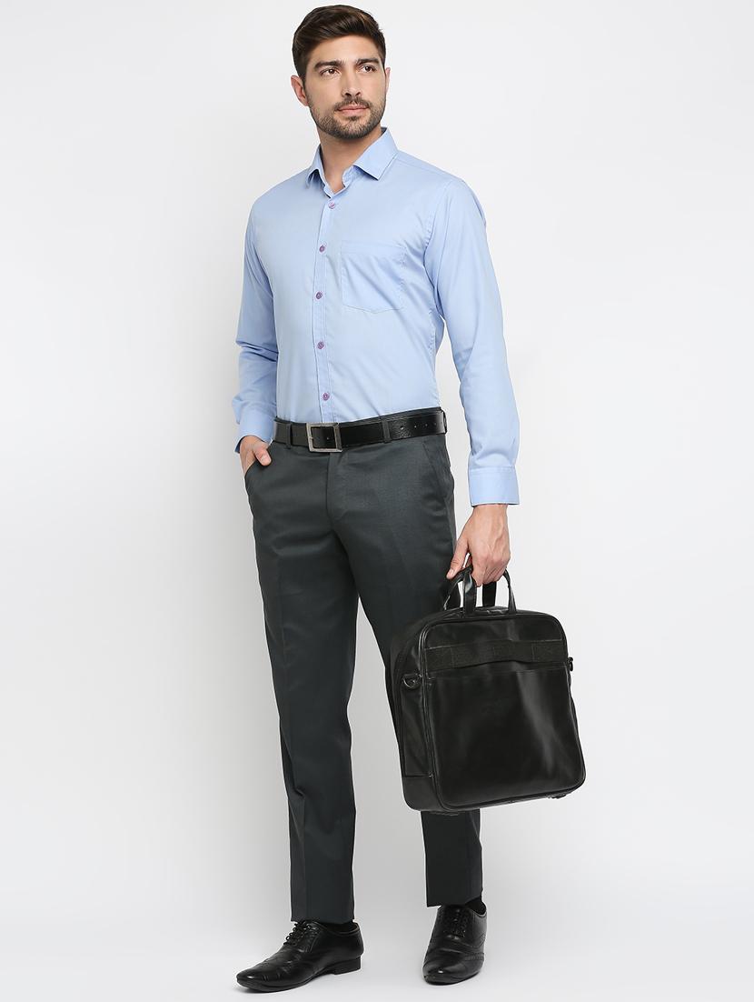 grey solid flat front trousers formal trouser - 18287625 - Zoom Image - 4