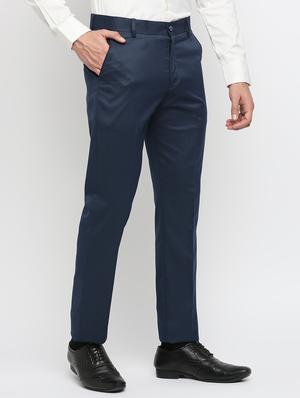 blue solid flat front trousers formal trouser - 18287626 - Standard Image - 2