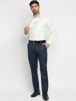 blue solid flat front trousers formal trouser - 18287626 - Standard Image - 4