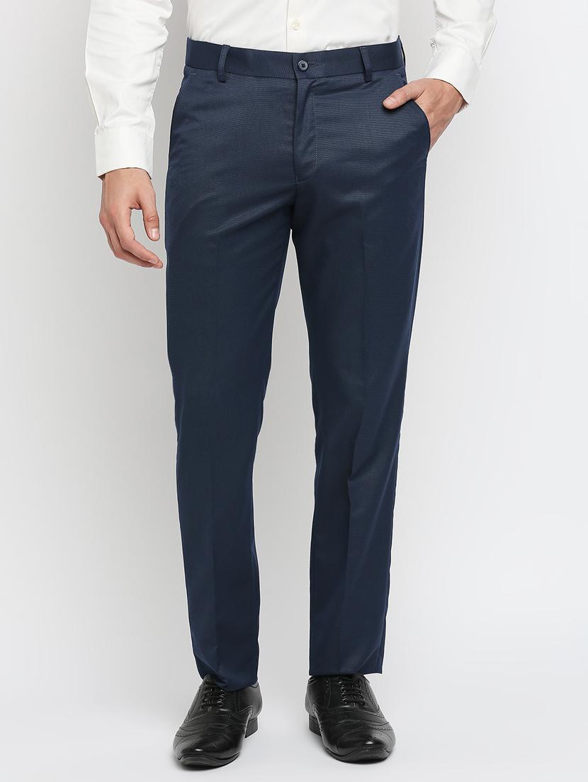 blue solid flat front trousers formal trouser - 18287626 - Zoom Image - 1