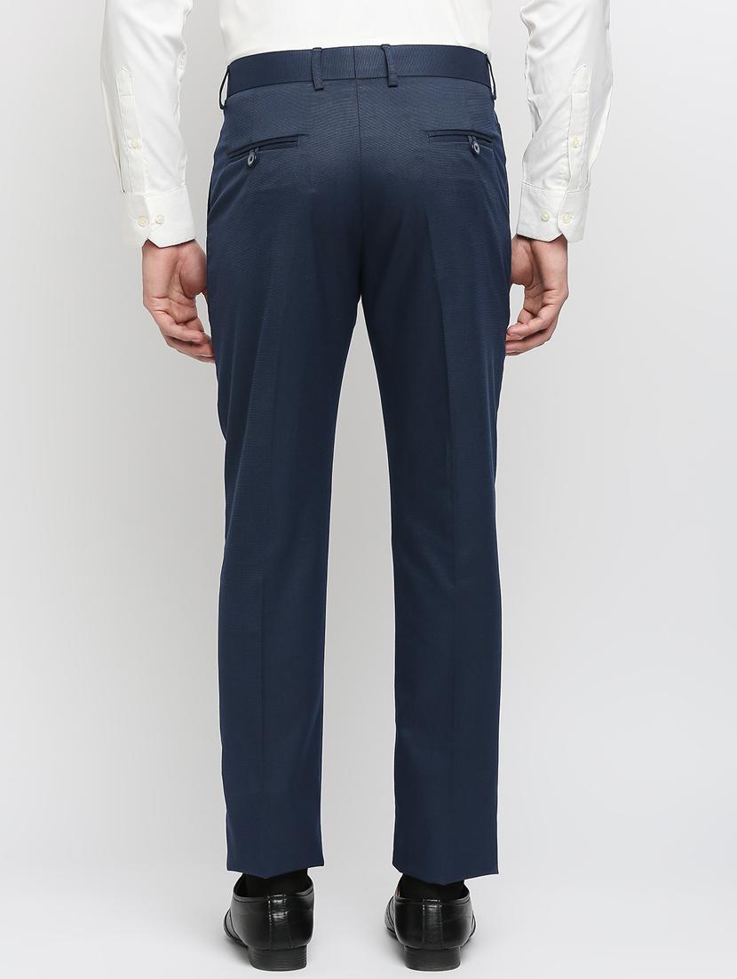 blue solid flat front trousers formal trouser - 18287626 - Zoom Image - 3