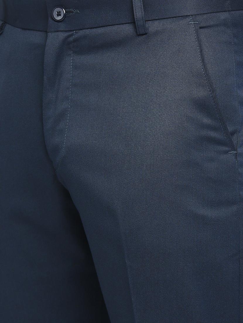 blue solid flat front trousers formal trouser - 18287626 - Zoom Image - 5