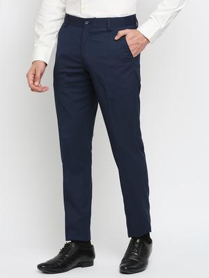blue solid flat front trousers formal trouser - 18287630 - Standard Image - 2