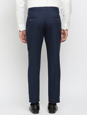 blue solid flat front trousers formal trouser - 18287630 - Standard Image - 3