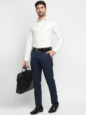 blue solid flat front trousers formal trouser - 18287630 - Standard Image - 4