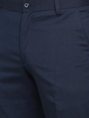 blue solid flat front trousers formal trouser - 18287630 - Standard Image - 5
