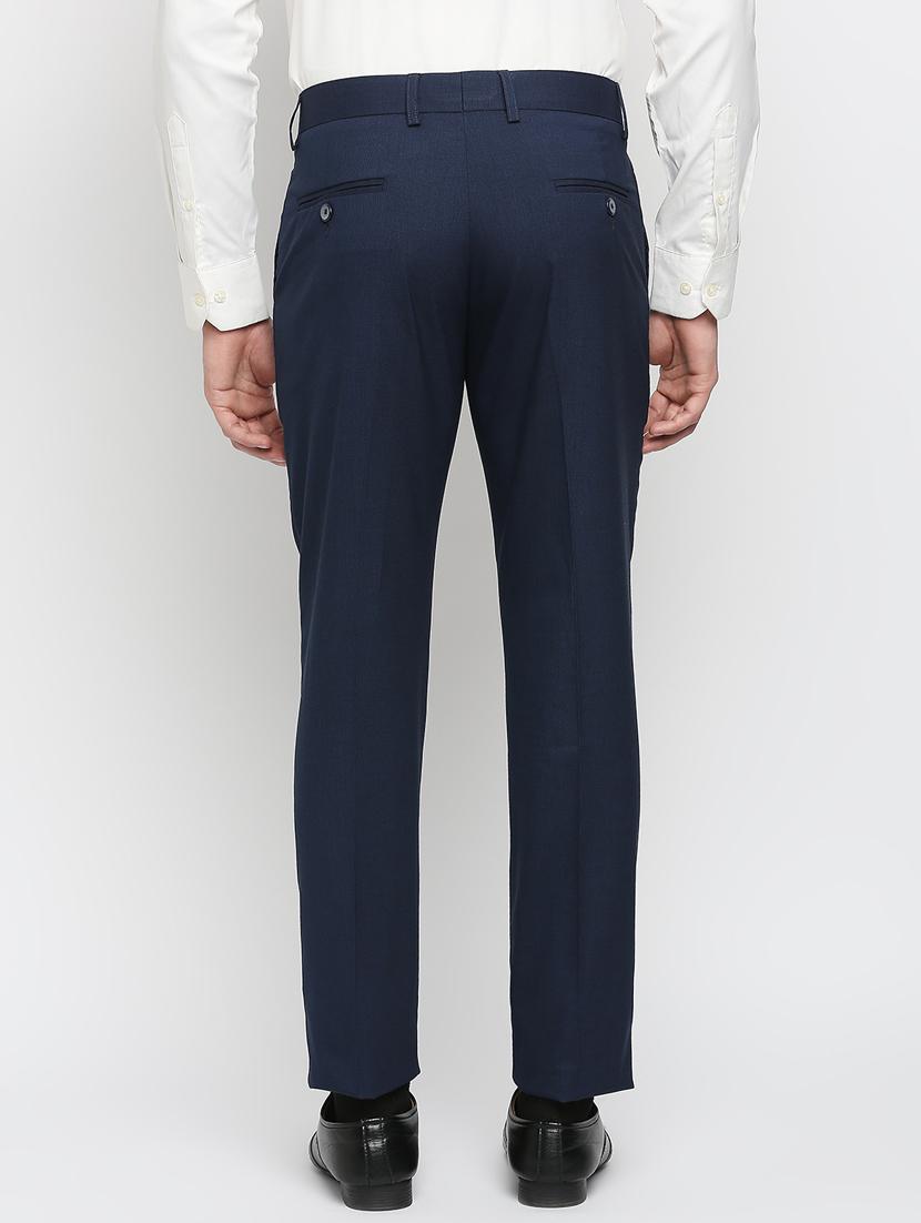 blue solid flat front trousers formal trouser - 18287630 - Zoom Image - 3