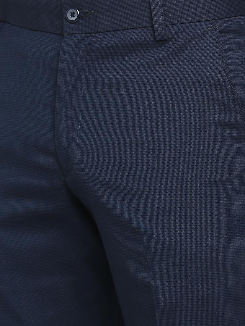 blue solid flat front trousers formal trouser - 18287630 - Zoom Image - 5