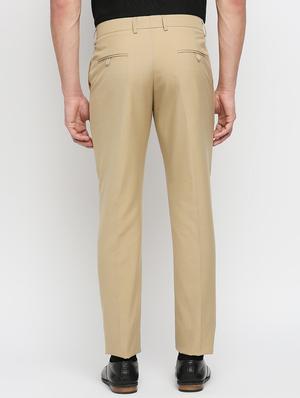 beige solid flat front trousers formal trouser - 18287631 - Standard Image - 3