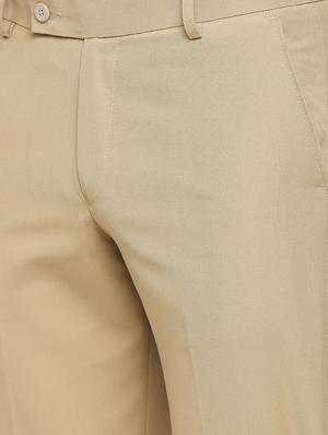 beige solid flat front trousers formal trouser - 18287631 - Standard Image - 5