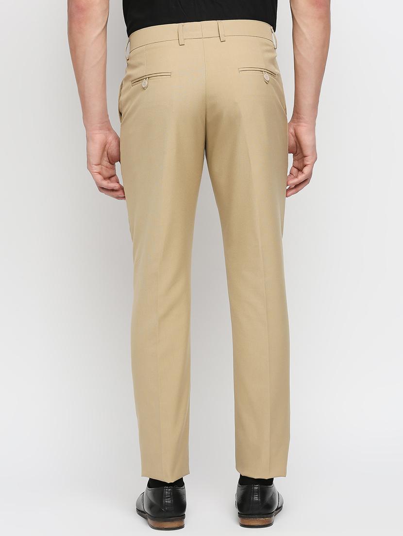 beige solid flat front trousers formal trouser - 18287631 - Zoom Image - 3