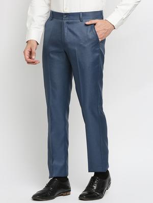 blue solid flat front trousers formal trouser - 18287633 - Standard Image - 2