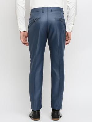 blue solid flat front trousers formal trouser - 18287633 - Standard Image - 3