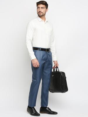 blue solid flat front trousers formal trouser - 18287633 - Standard Image - 4