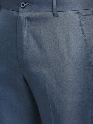 blue solid flat front trousers formal trouser - 18287633 - Standard Image - 5