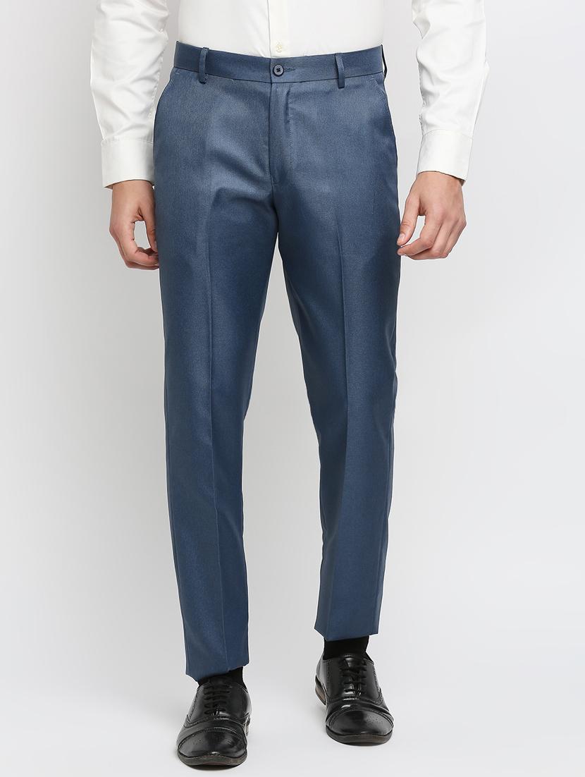 blue solid flat front trousers formal trouser - 18287633 - Zoom Image - 1