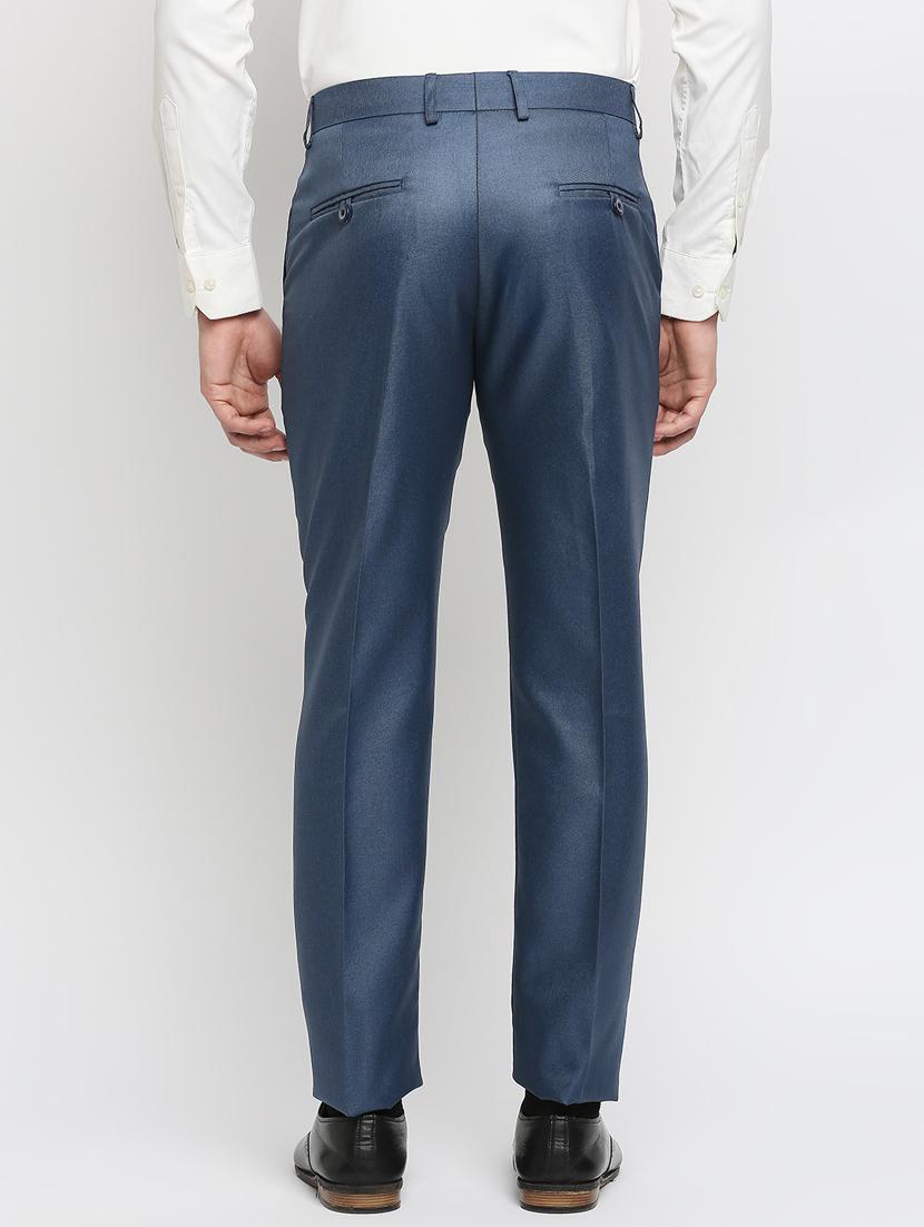 blue solid flat front trousers formal trouser - 18287633 - Zoom Image - 3