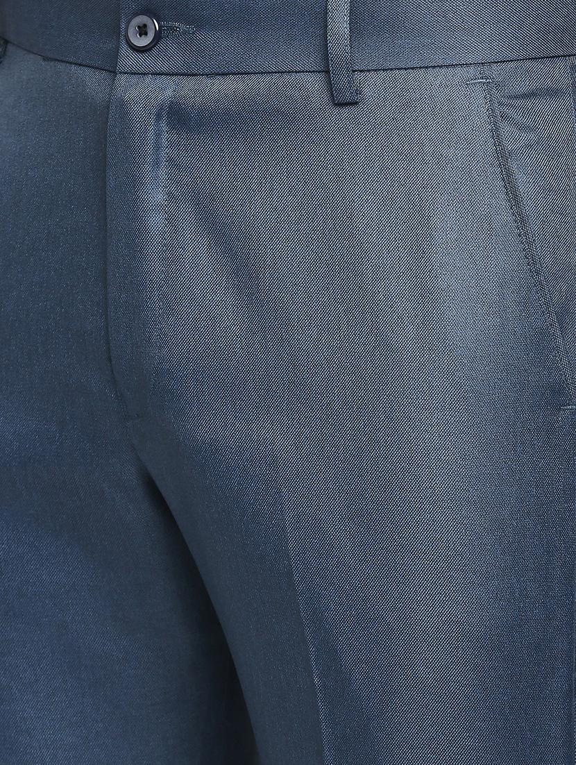 blue solid flat front trousers formal trouser - 18287633 - Zoom Image - 5